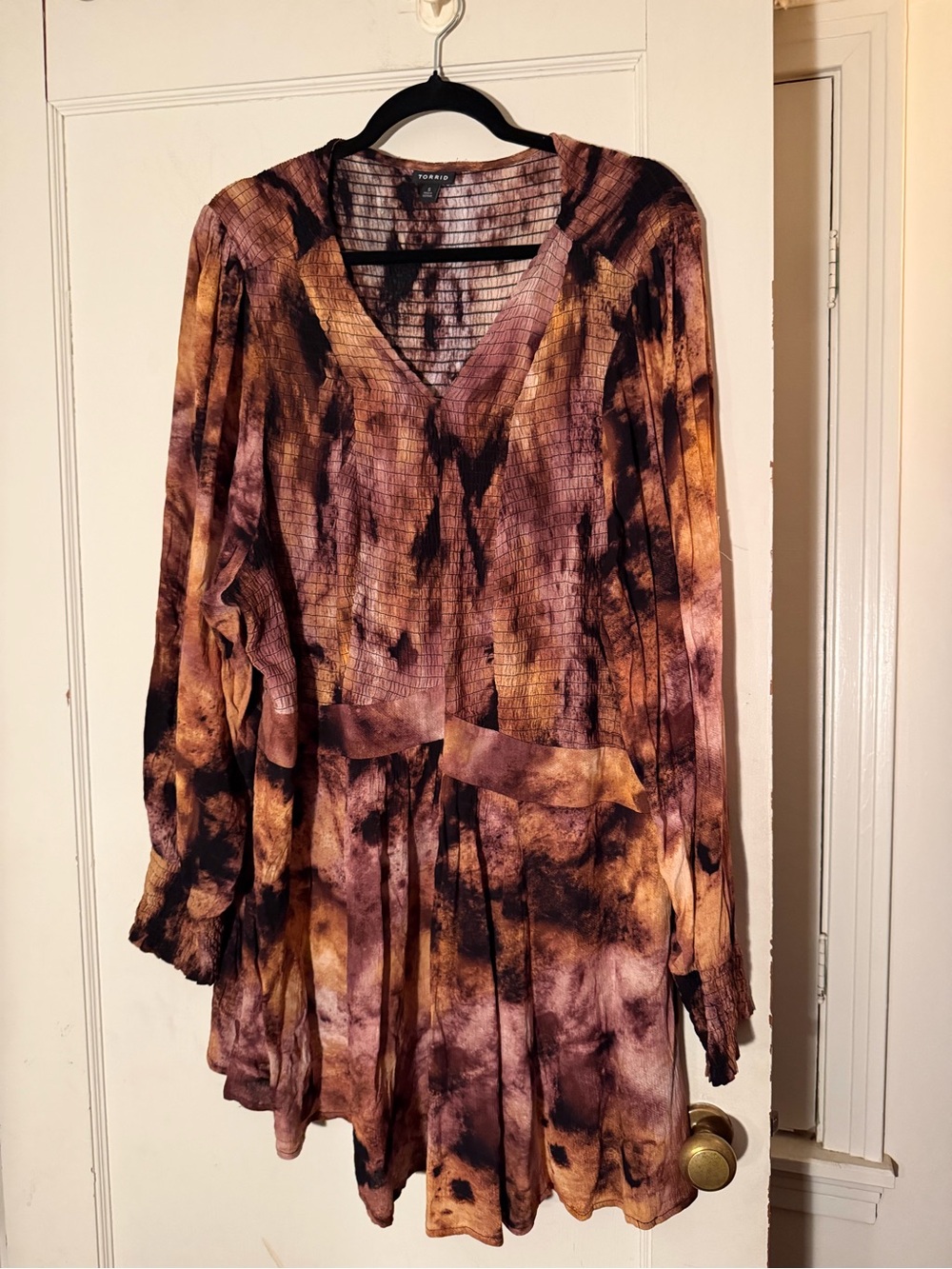 torrid Brown & Purple Tie-Dye V-Neck Peplum Tunic